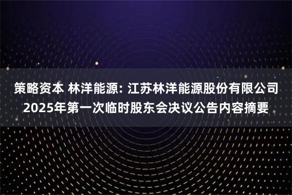 策略资本 林洋能源: 江苏林洋能源股份有限公司2025年第一次临时股东会决议公告内容摘要